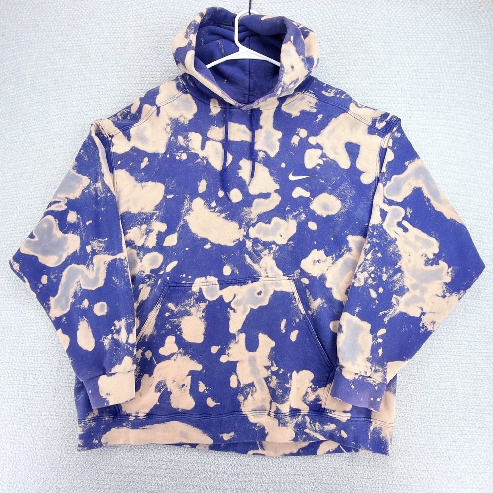 Vintage Nike Hoodie Mens Large Bleach Splatter Swoosh Y2K Distressed Pullover
